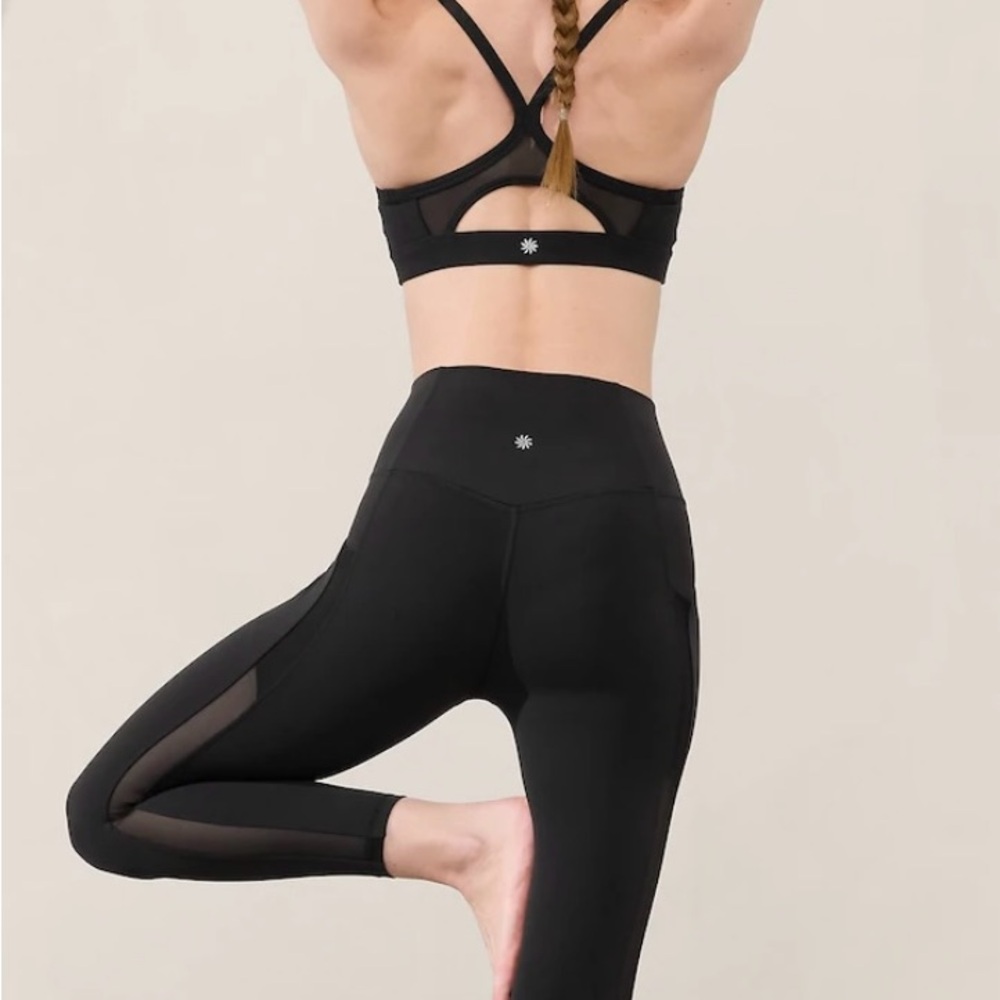 Athleta Salutation Stash High Rise 7/8 Legging, Black Mesh, Size M